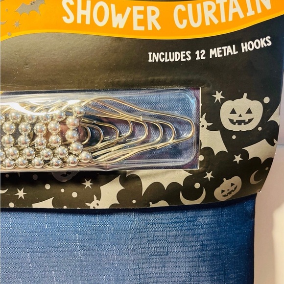 Happy Halloween Haunted House Bats Shower Curtain Includes 12 Metal Hooks - Picture 8 of 10